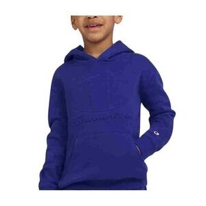 Champion Script Logo Youth Blue Powerblend Pullover‎ Hoodie Size Small (7/8)